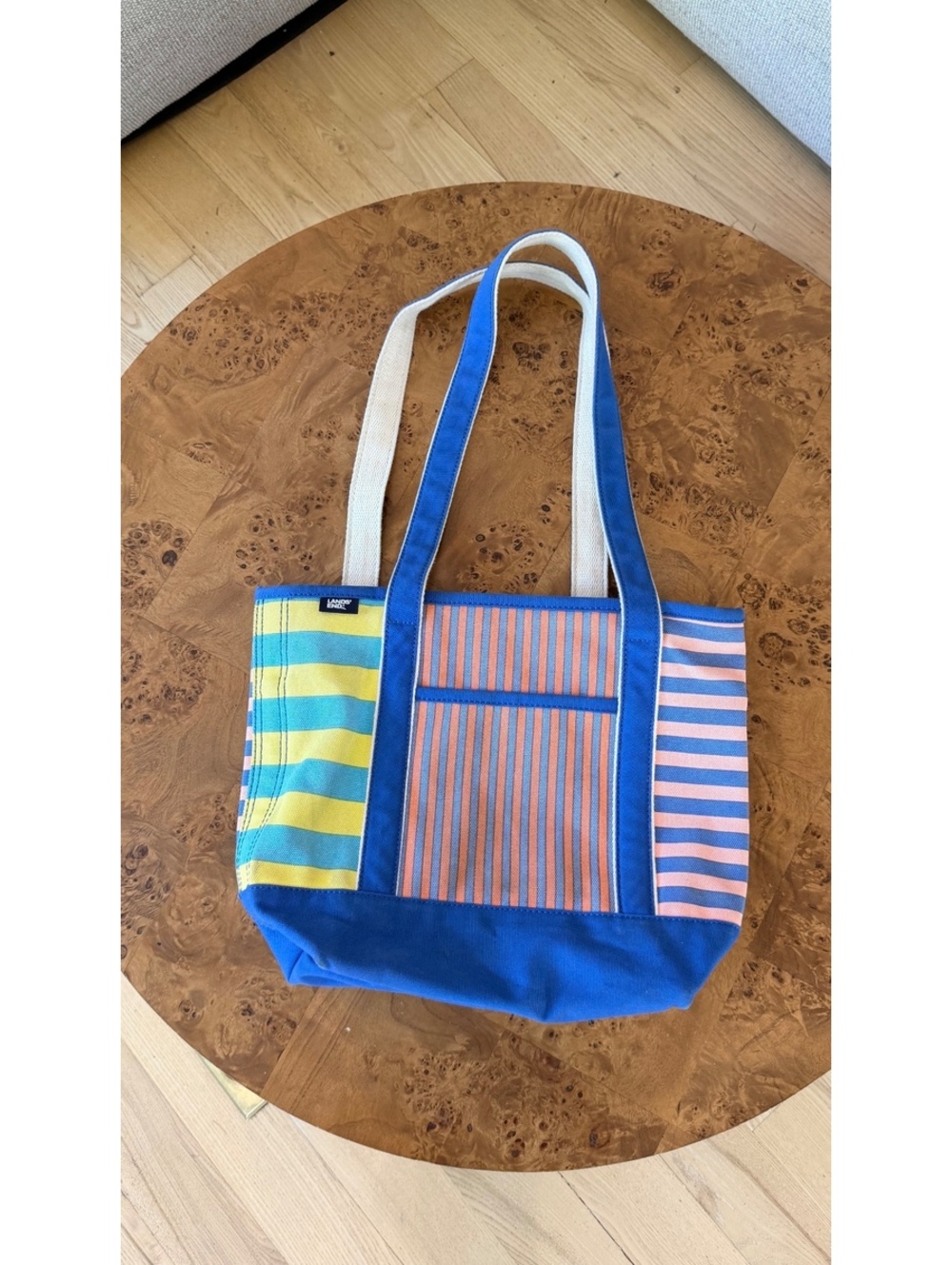 Lands' End Colorful Striped Canvas Tote Bag